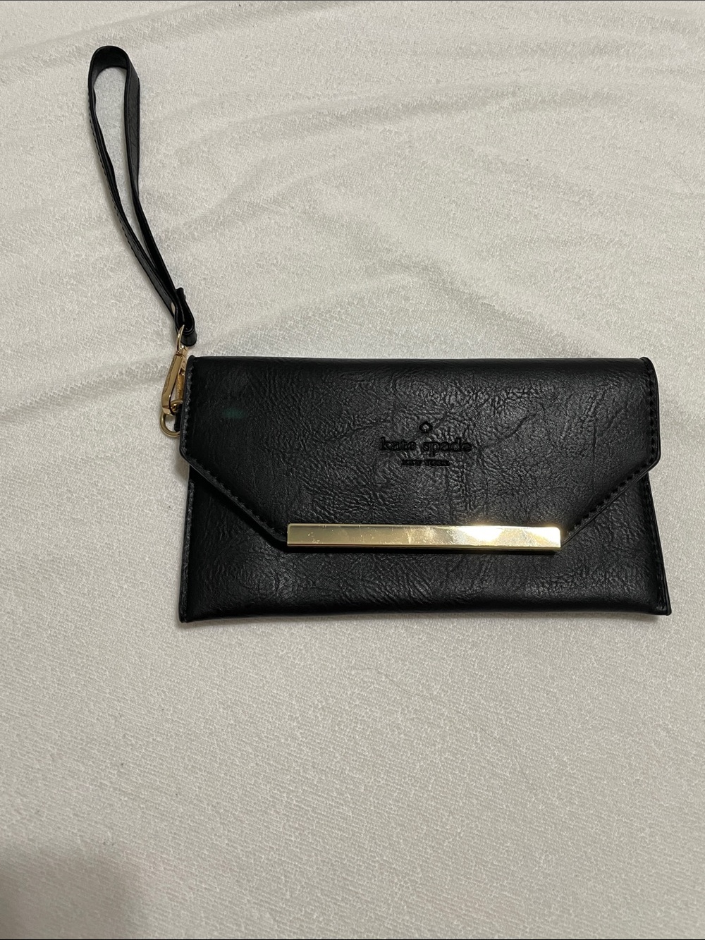 kate spade Black Wristlet Clutch with Gold Bar